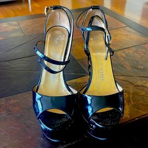 Black Pistachio Patent Leather Butterfly Wedge                   Size 35 Sandals